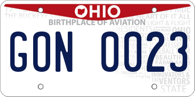 OH license plate GON0023