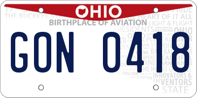 OH license plate GON0418