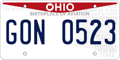 OH license plate GON0523