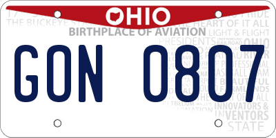 OH license plate GON0807