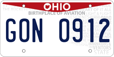 OH license plate GON0912