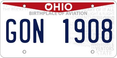 OH license plate GON1908