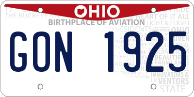 OH license plate GON1925