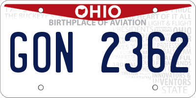 OH license plate GON2362