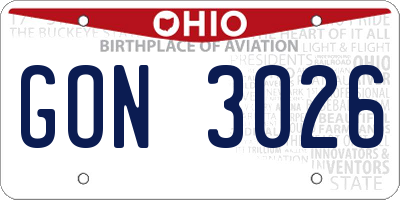 OH license plate GON3026
