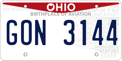OH license plate GON3144