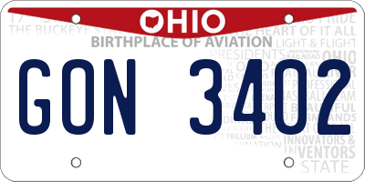 OH license plate GON3402