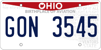 OH license plate GON3545