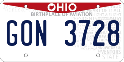 OH license plate GON3728