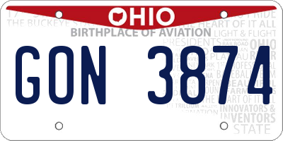 OH license plate GON3874