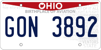 OH license plate GON3892