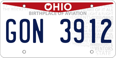 OH license plate GON3912