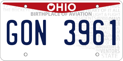 OH license plate GON3961