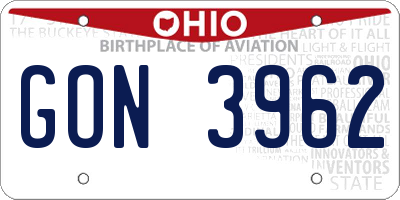 OH license plate GON3962