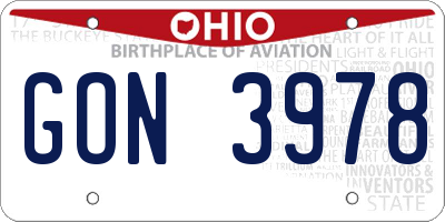 OH license plate GON3978