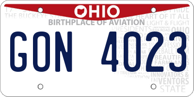 OH license plate GON4023
