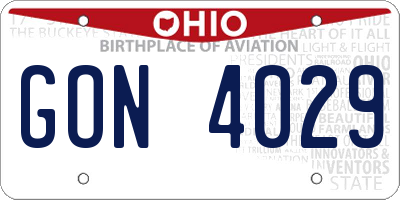 OH license plate GON4029