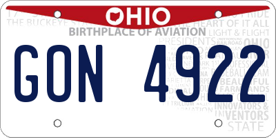 OH license plate GON4922