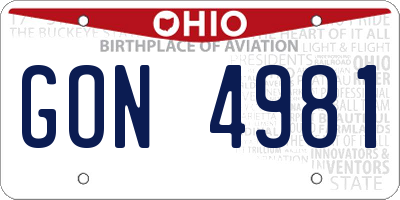 OH license plate GON4981