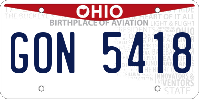 OH license plate GON5418