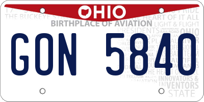 OH license plate GON5840