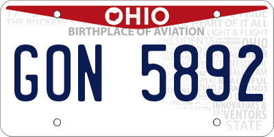OH license plate GON5892