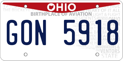 OH license plate GON5918