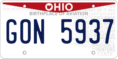 OH license plate GON5937