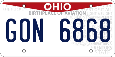 OH license plate GON6868