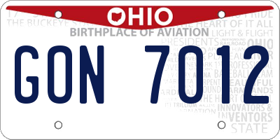 OH license plate GON7012