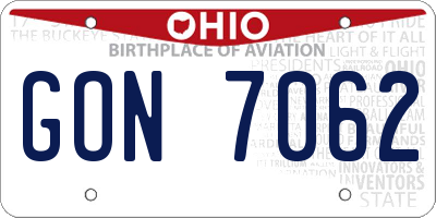 OH license plate GON7062