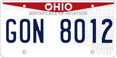 OH license plate GON8012