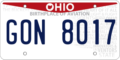 OH license plate GON8017