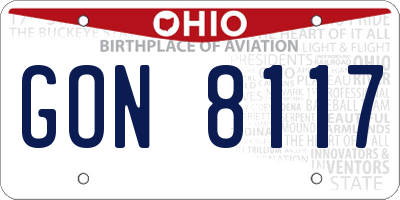 OH license plate GON8117