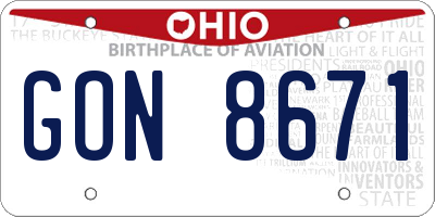 OH license plate GON8671