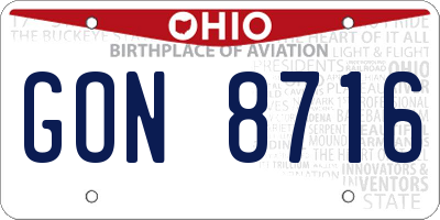 OH license plate GON8716