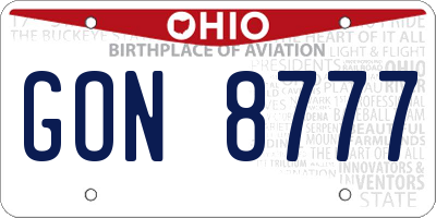 OH license plate GON8777