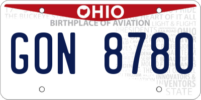 OH license plate GON8780