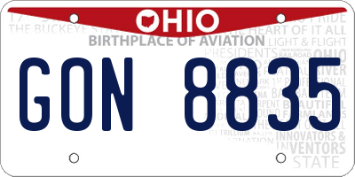 OH license plate GON8835