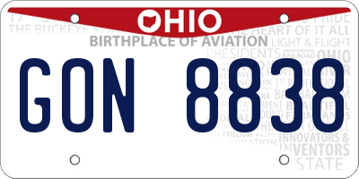 OH license plate GON8838