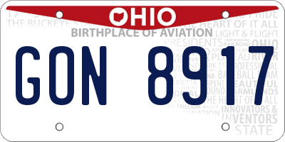 OH license plate GON8917