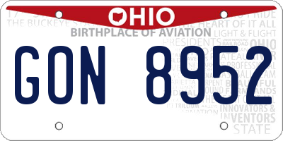 OH license plate GON8952