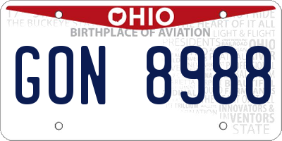 OH license plate GON8988