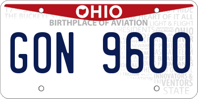 OH license plate GON9600