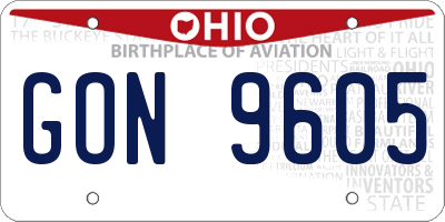 OH license plate GON9605