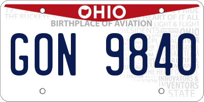 OH license plate GON9840