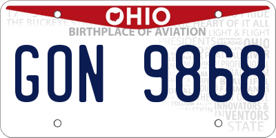 OH license plate GON9868