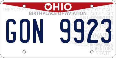OH license plate GON9923