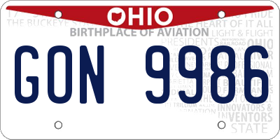 OH license plate GON9986