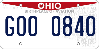 OH license plate GOO0840